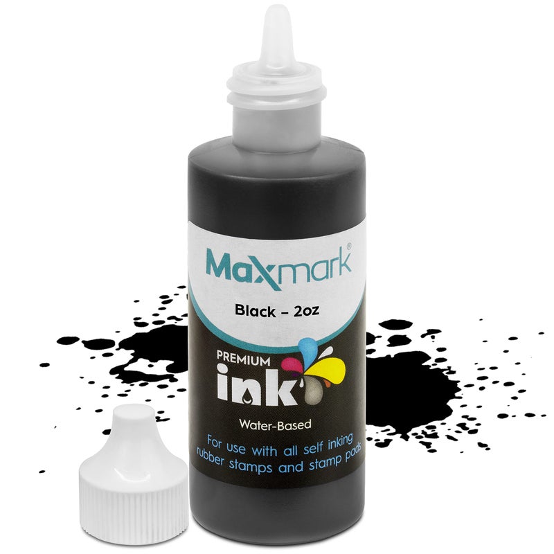 ماكس مارك حبر MaxMark Premium Refill للطوابع ومنصات الطوابع ذاتية التحبير، لون أسود - 2 أونصة. - Image 1